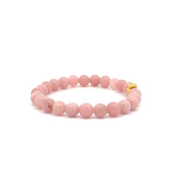 24K Gold Money Bag Lucky Charm Stretchable Bracelet Gemstones Natural Pink Opal - Picture 3 of 5